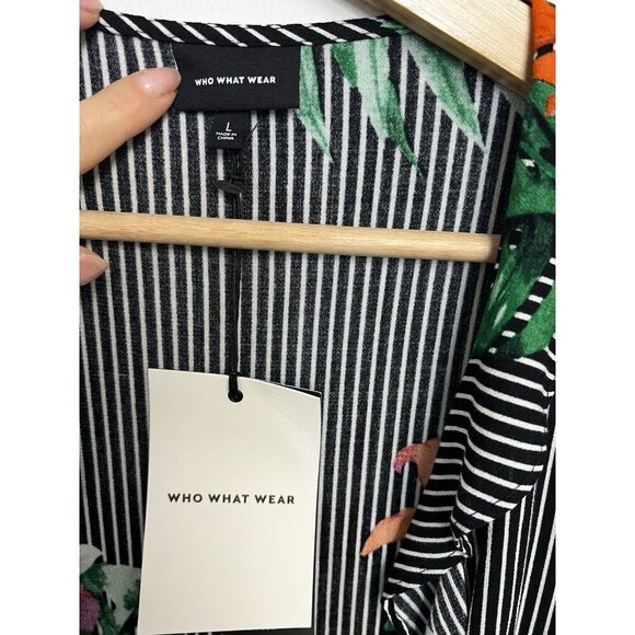 Who What Wear Sz L Striped Floral Wrap Dress Multicolor NWT - Picture 8 of 10